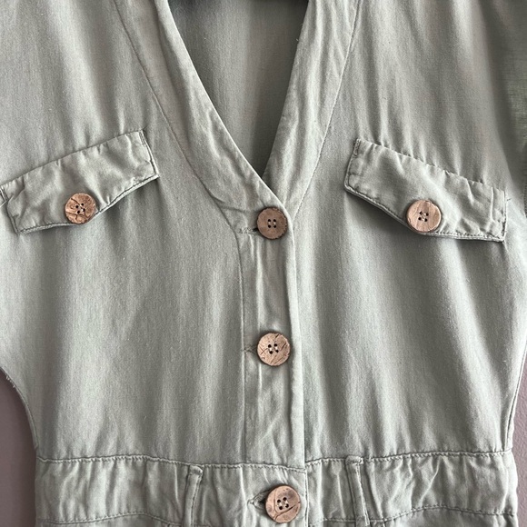 ZARA Green Khaki Linen Blend Short Sleeve Jumpsuit Sz XS - Picture 6 of 13